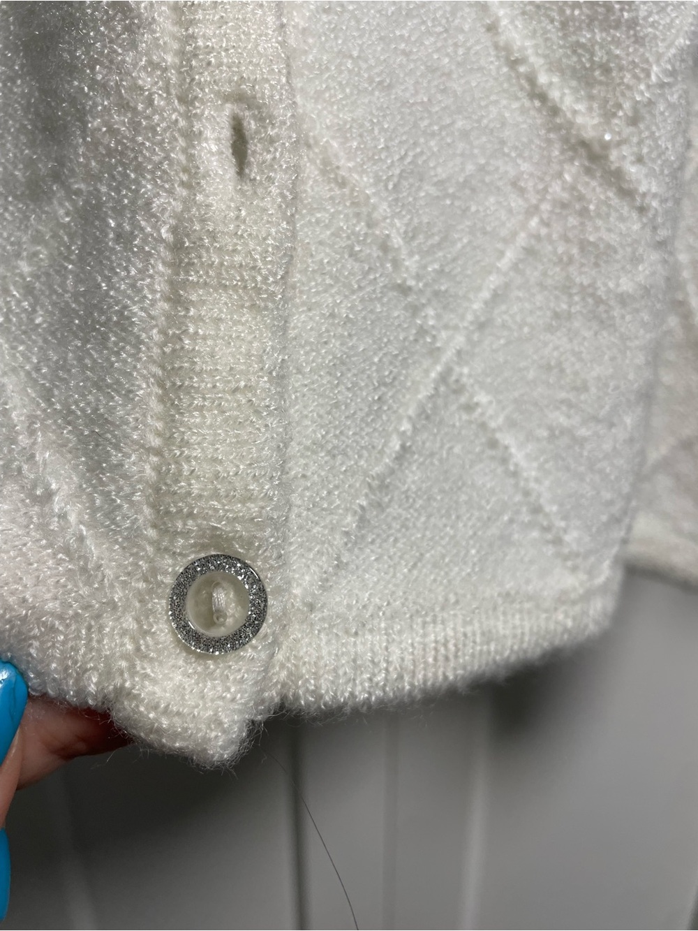 90s Y2K Vintage Volga Beaded Diamond Pattern Cardigan White Size L - Picture 4 of 7